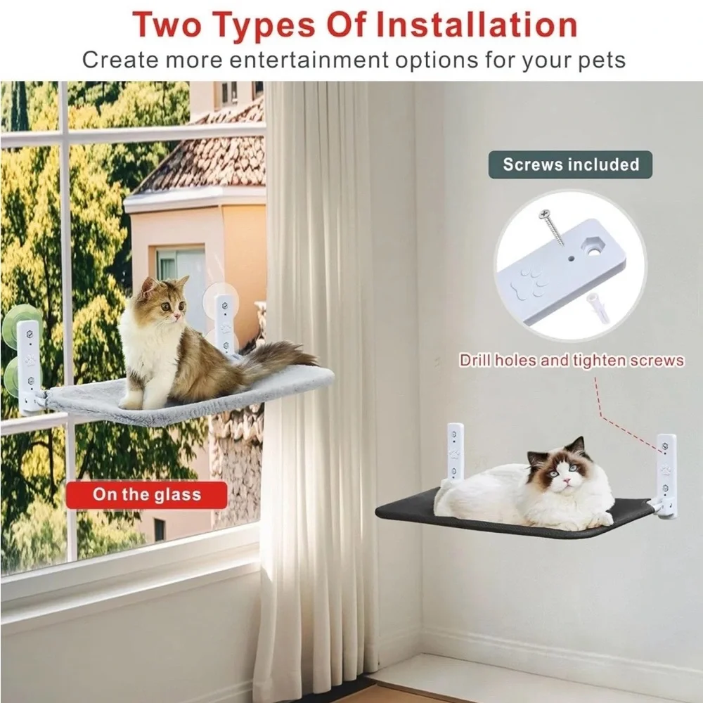 Idepet 2 PACK Cat Window Perches Metal Foldable Multi Cats Hammocks Beds w/toys